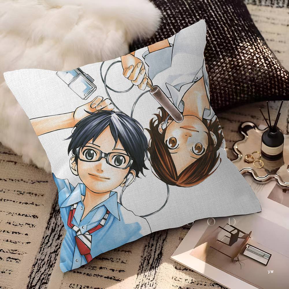 Your Lie In April Anime Decorative Room Aesthetics Pillow Case Home Decor Bedroom Sofa Bed Couch Pillow Cover 45x45