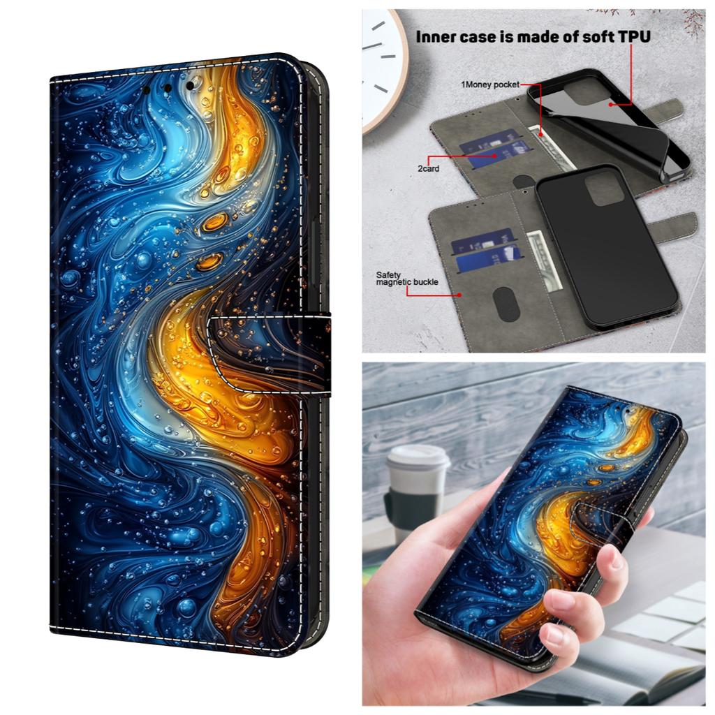 Colored Fluid Pattern Shockproof Card Slots PU Leather Wallet Phone Case for iPhone,Samsung,Huawei,Xiaomi,Moto,Oppo,Google,Nokia,LG,Oppo...