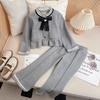 College Style Girls' Autumn Set Long Sleeved Bow Detail Top  Flared Pants Two-Piece Fashionable Fall Outfit