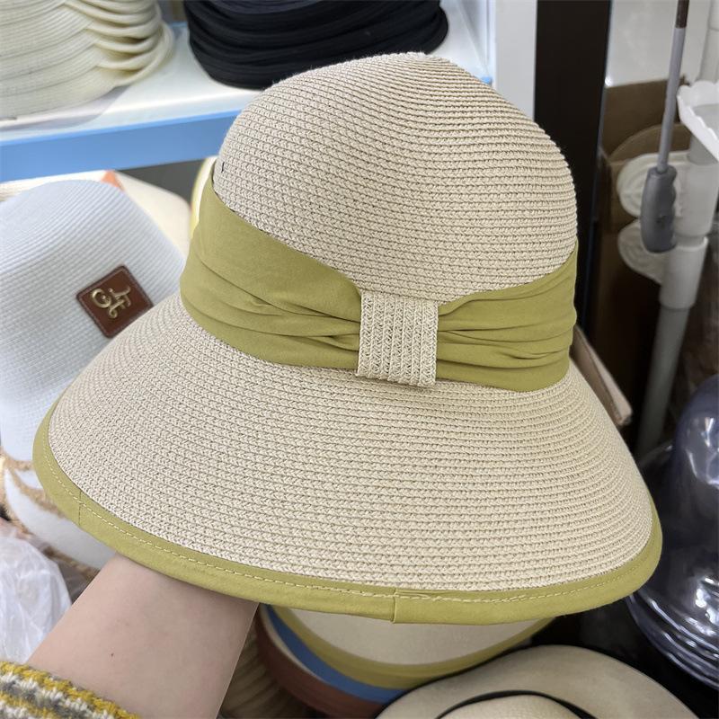 Strohhut Design Farbkombination Eimerhut Lässig Reise Sonnenschutz Meeresufer Sonnenschutz Urlaub Sonnenhut Damen