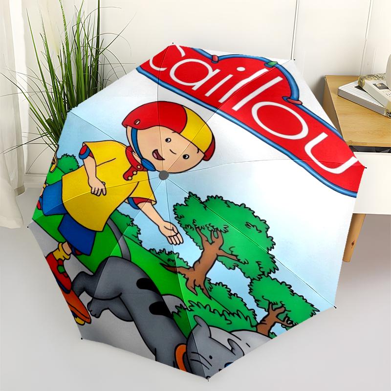 Caillou Print Automatic Umbrella, 8 Rib Iron Frame, Plastic Handle, Suitable for Outdoor Travel &Daily , Ideal Gift