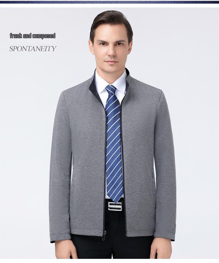 Men's Plus Size Double-sided Stand Collar Jacket - Business Casual Spring/Autumn Wear for Middle-aged Dads