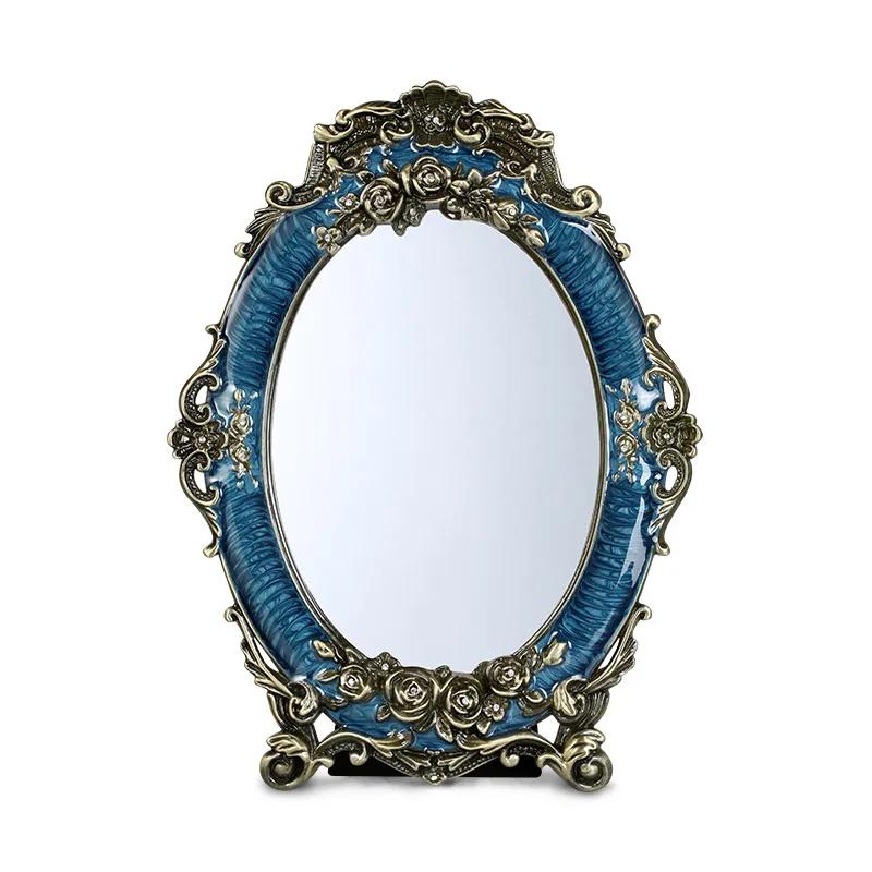 Red Rose Design Makeup Mirror High-Definition Bride's Dowry Metal Desktop Wedding Gift Dressing Mirror for Brides