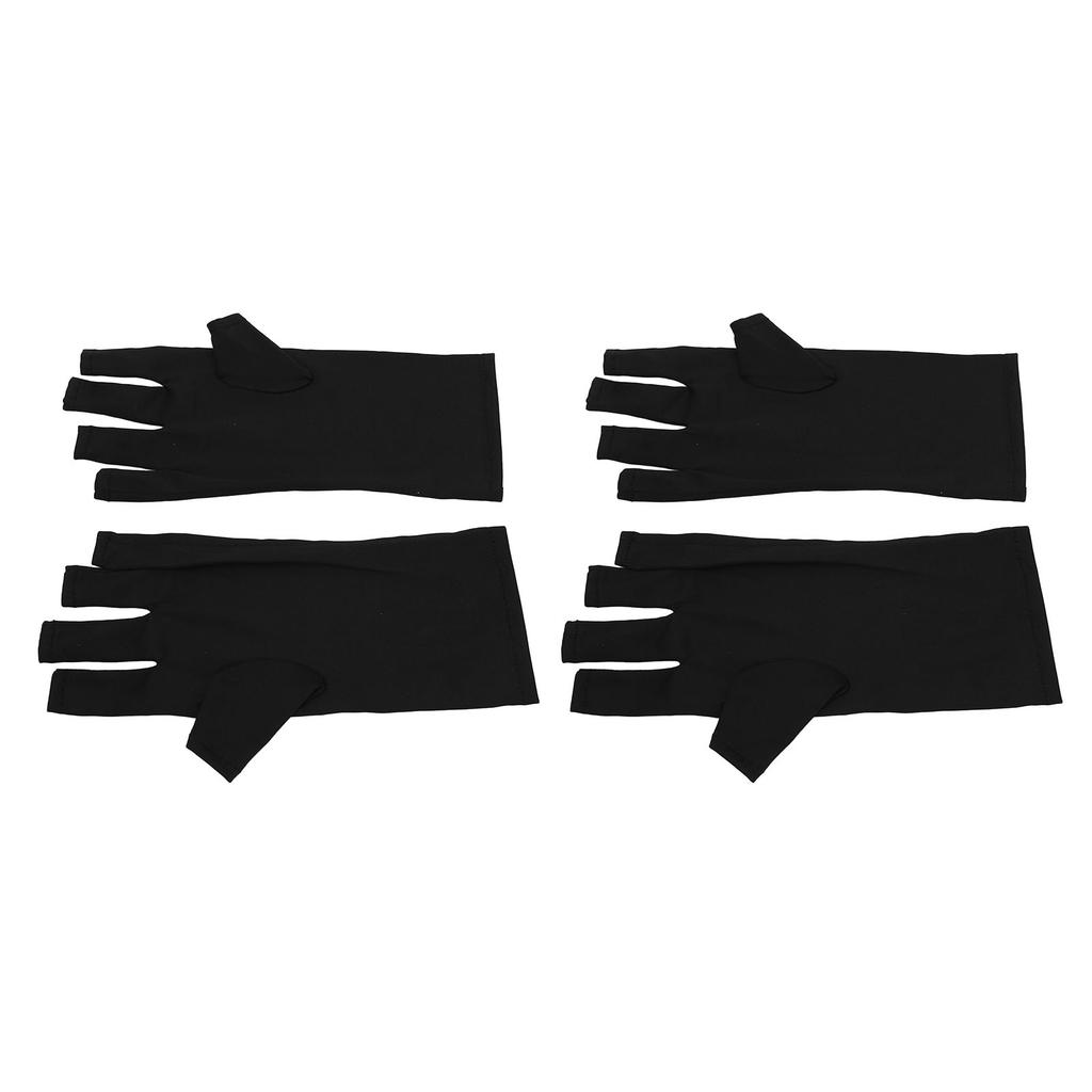 2 Pairs UV Gloves Fingerless Excellent Elasticity Art UV Blocking Gloves for Nail Gel Dryer Black