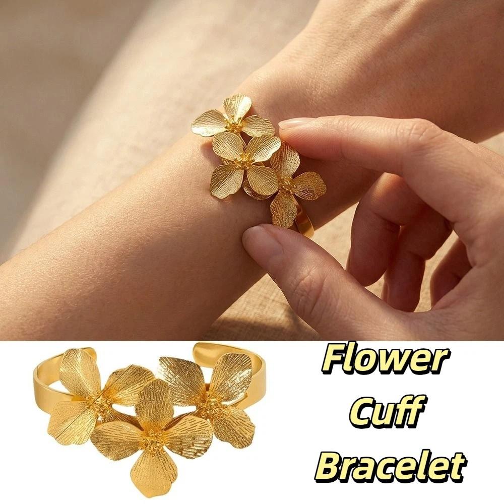 Fashion Vintage Elegant Bangles Metal Open Arm Bangle Elegant Flower Cuff Bracelet  Hand Jewelry