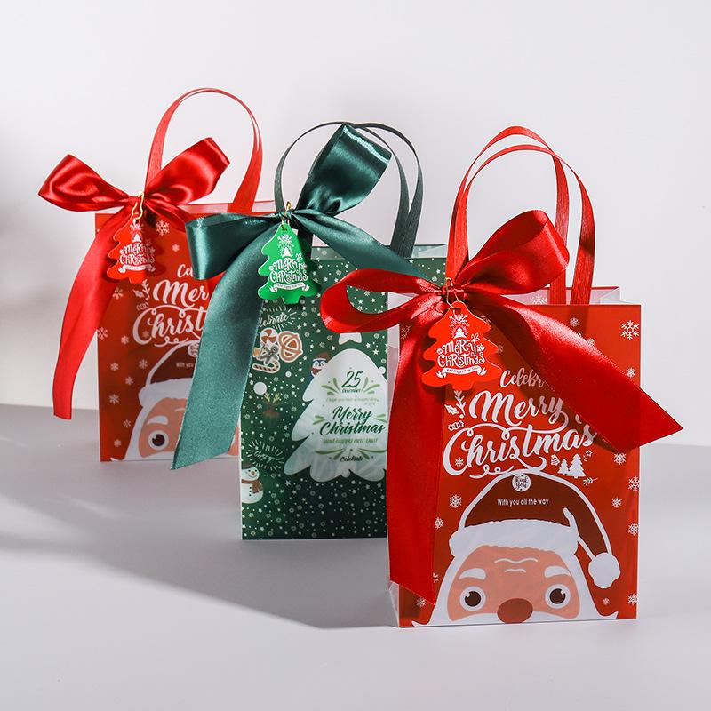 Santa Claus Christmas Gift PVC Tote Bag - Square Souvenir & Apple Packaging for Christmas Eve