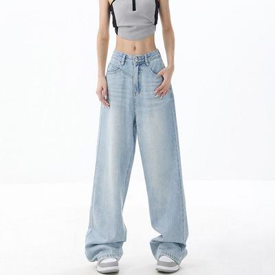 Pantalones vaqueros holgados de color azul claro de la década de 2000 para mujer, pantalones vaqueros de cintura alta Y2k Harajuku, pantalones de pierna ancha casuales estéticos de los años 90, nuevos