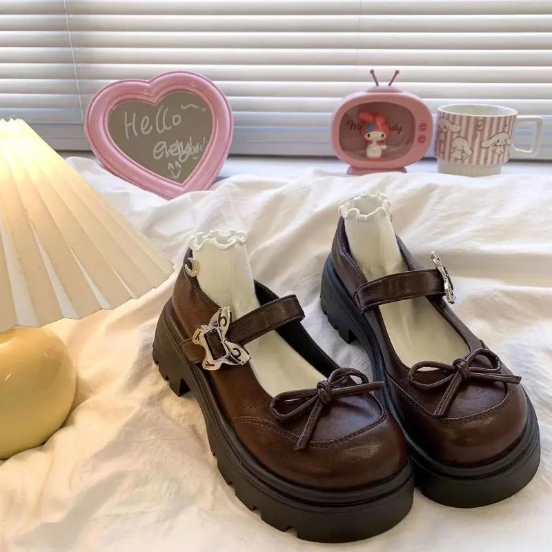 Japanese Style Lolita Ladies Pumps Women's Shoes With Bow Round Toe Platform Medium Heels Gothic Mary Jane Stylish Lastest 39