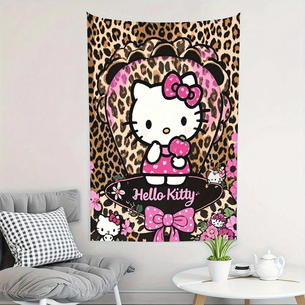 Hello Kitty Wild Fashion Tapestry Pink Zebra Floral Polyester Wall Hanging Bedroom Living Room Party Decor Wall Art Flat Print