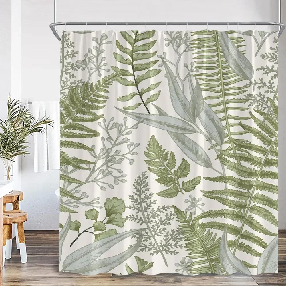 Modern Abstract Shower Curtain Medieval Tropical Leaves Greening Plants Bathroom Decoration Polyester Fabric Bathtub Curtain