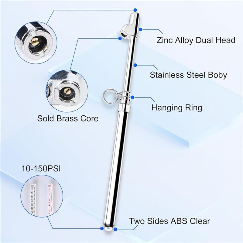 AB47-Dual Head Tire Pressure Gauge 2-Pack-Heavy Duty 10 To 150 PSI Air Pressure Meter For Cars, Trucks, Bikes, Rvs& Vehicles