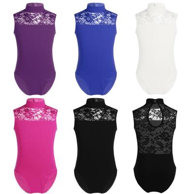 Kinderen Meisjes Turtle Neck Kant Mouwloos Ballet Gymnastiek Leotard Jumpsuit Danskleding