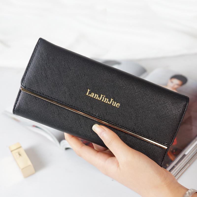 Women's Long Wallet - European & American Style, Multi-Card Slot, Letter Buckle Clutch, Simple Tri-Fold Coin Purse