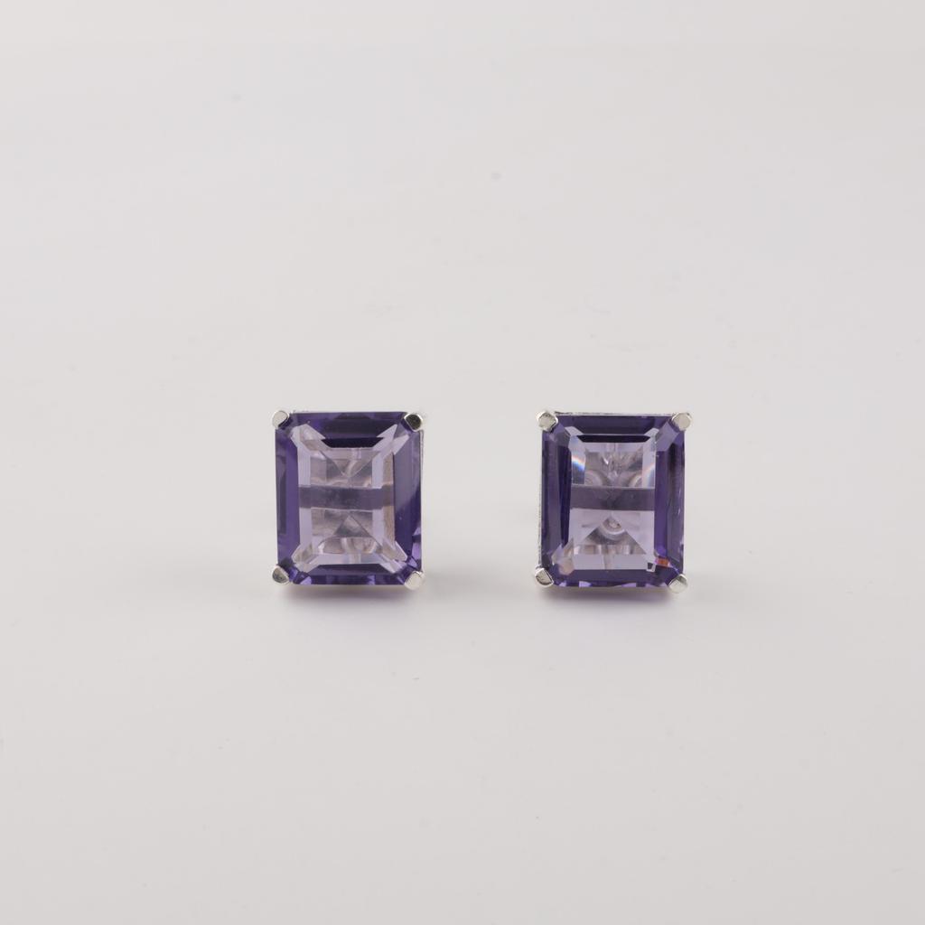 Natural Iolite Gemstone 925 Sterling Silver Designer Jewelry Handmade Earrings 0.4" For Women EE-179-13
