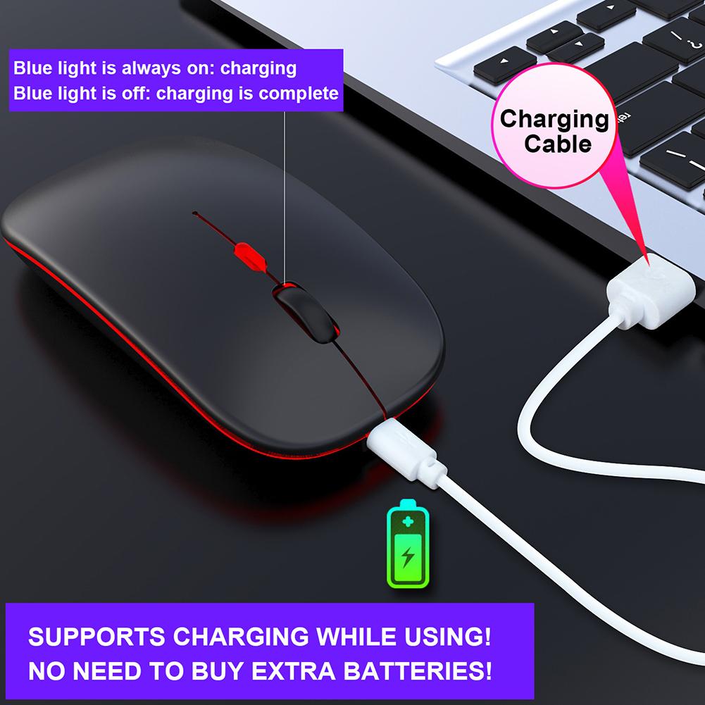 Wireless Mouse 2.4G Rechargeable USB Wireless Gaming Mouse with LED Colorful Light