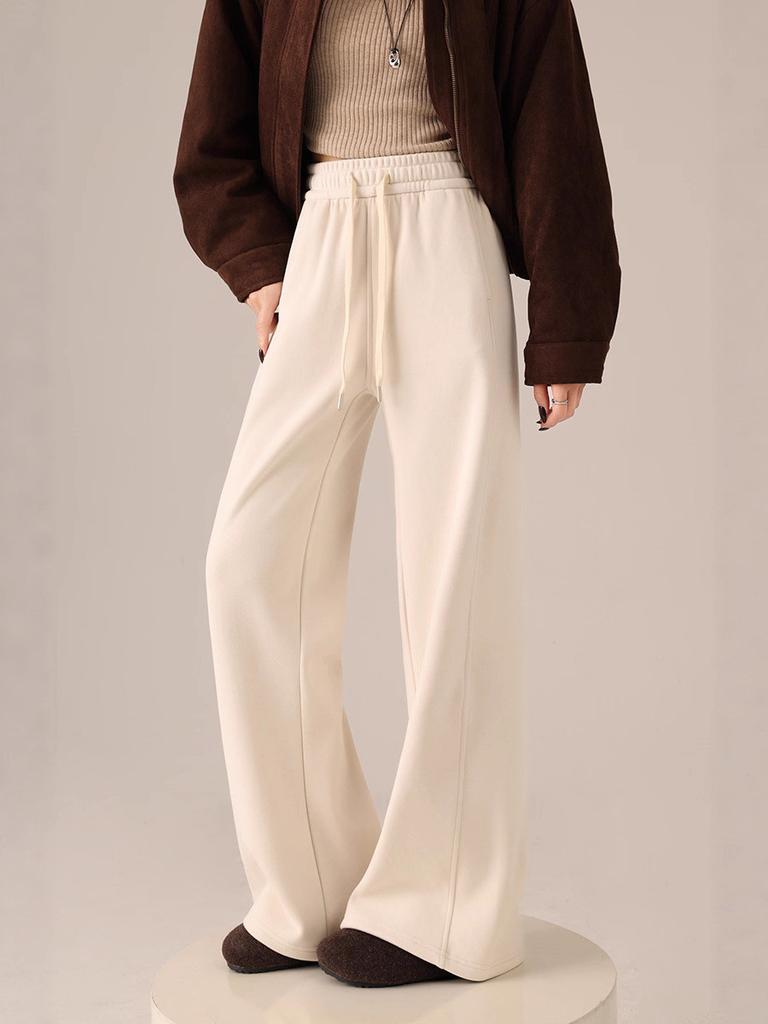 Winter Wool Cashmere Blend High Waist Wide Leg Pants For Women With Pockets And Drawstring