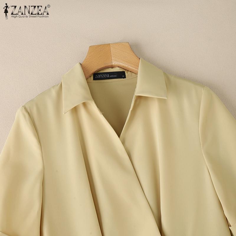 ZANZEA Women Casual Turn Down Collar Loose Summer Short Sleeve Dress