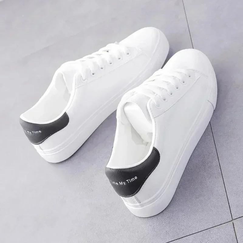 Shoes Women's Vulcanize New in Casual Classic Solid Color PU Leather Shoes Woman Casual White Shoes Sneakers 35-40
