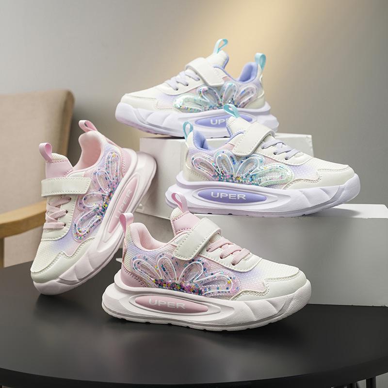Girls' Sports Shoes 2025 New Mesh Breathable and Lightweight Children's Casual Shoes Velcro Primary School Sports Shoes