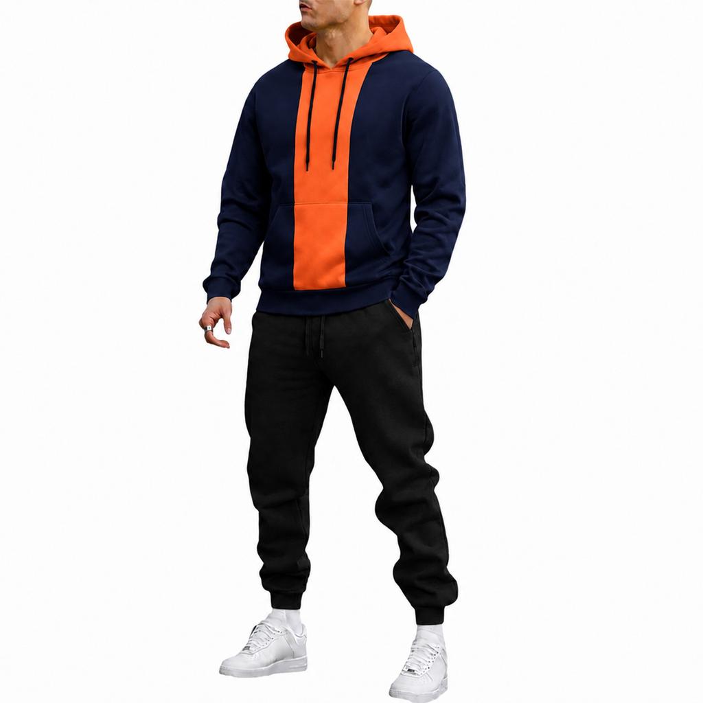 Men's Color Block Hoodie and Sweatpants Set Versatile Casual Athletic Tracksuit for Daily Wear