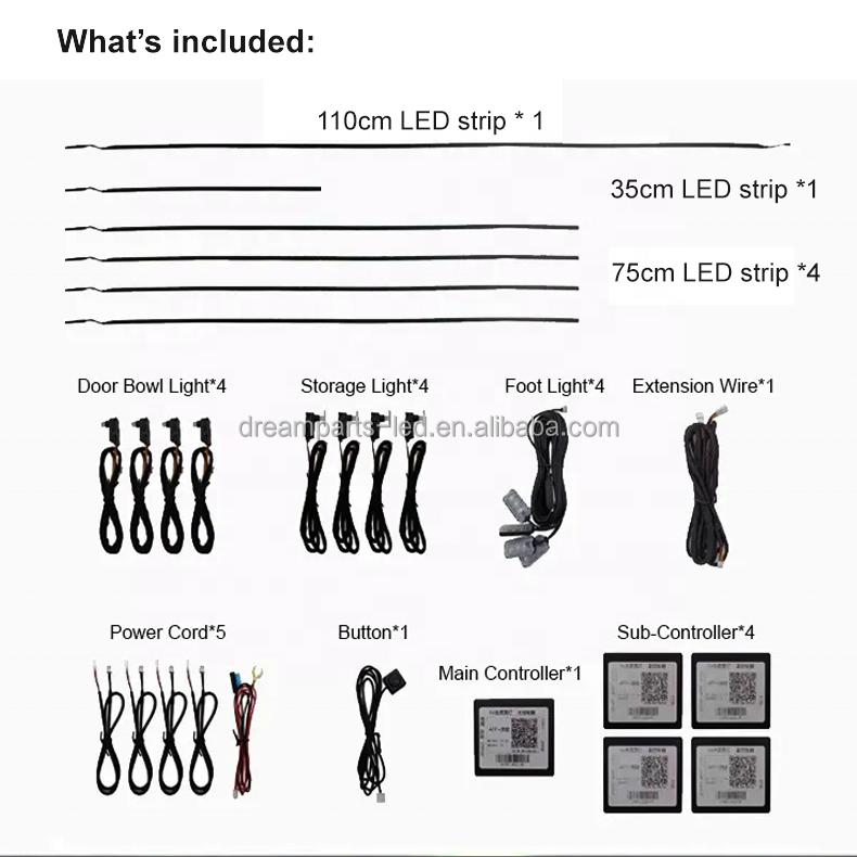 18-in-1 RGB Acrylic Ambient Light Strip Smart APP Control LED Backlight 12V Universal Interior Decoration Cars Remote Fit 3-Year