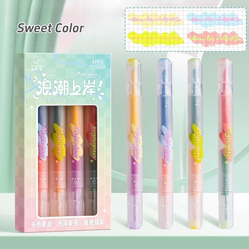 

Набор из 4 цветных маркеров-маркеров с наложением, двухсторонний флуоресцентный/сияющий художественный маркер-лайнер для рисования краской в офисе и школе