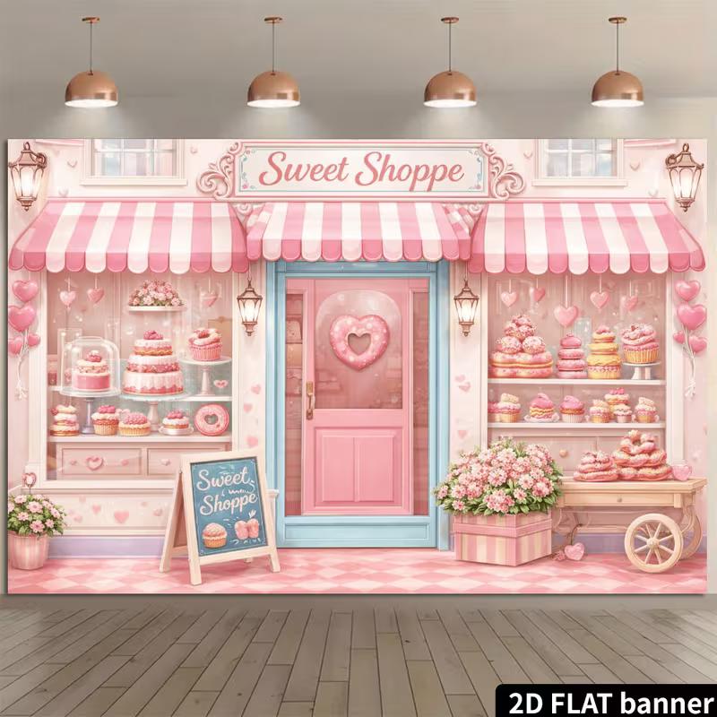 2D Sweet Shoppe Backdrop Pink Candy Shop Photography Background