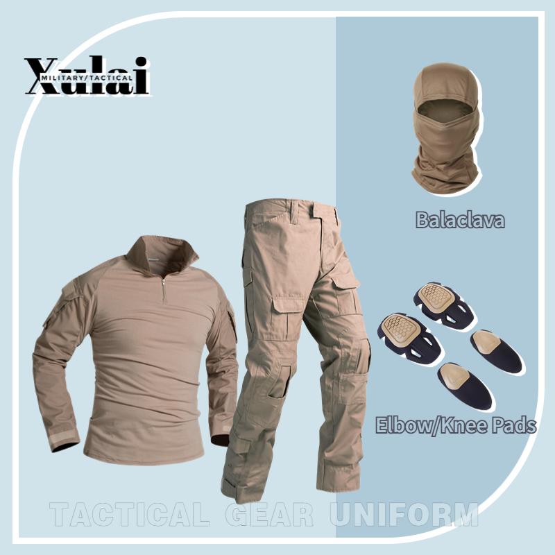 Long Sleeve Combat Shirt Tactical Clothing Men Cargo Pants With Balaclava Knee Pads
