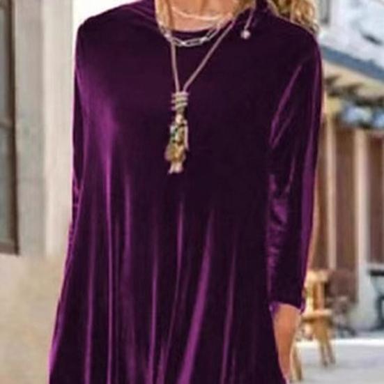 Damen Samtkleid Herbst Freizeit Rundhals Langarm Maxi Kleid Locker Hochzeitsgast Cocktail Abendkleid