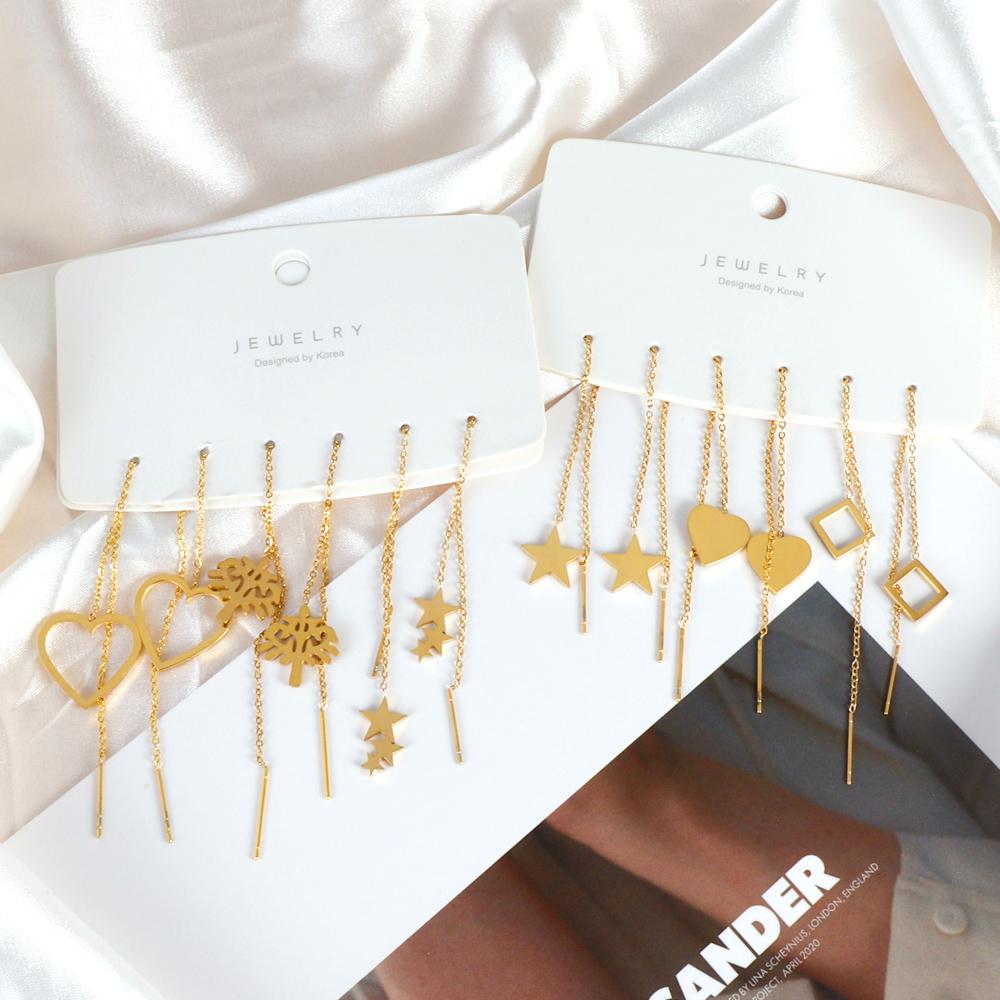 1Pairs Danles Pendants Drop Earrings Stainless Steel 18k Gold Plated Tassel Chains Long Earrings for Women Accessories Party