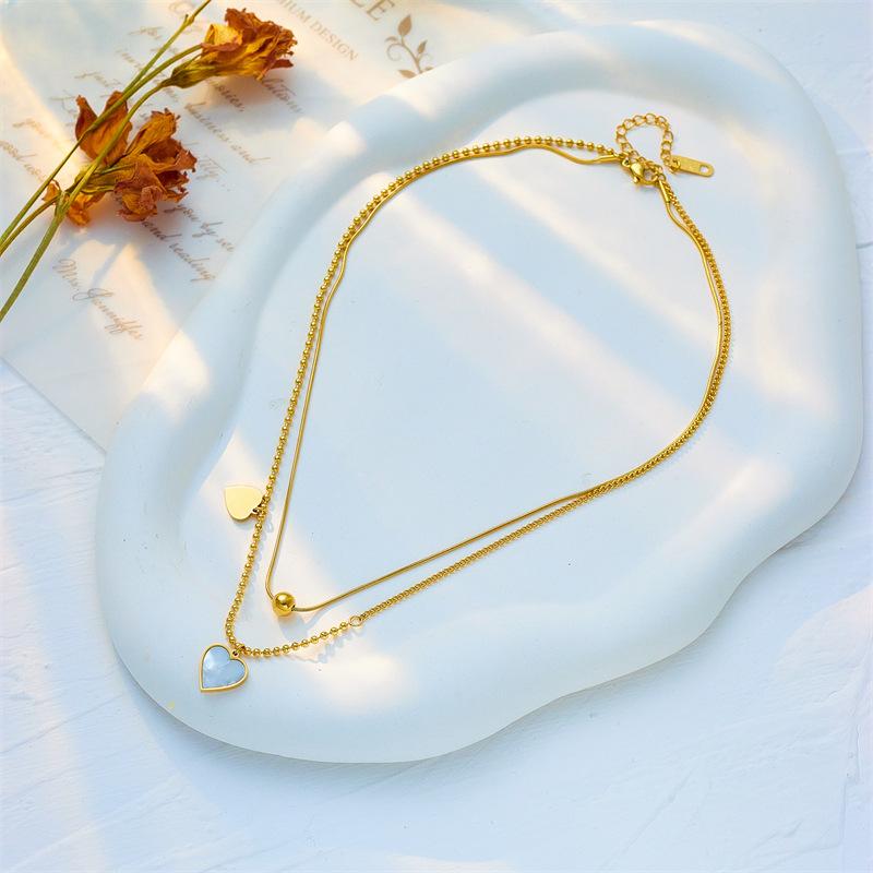 Titanium Steel Layered Necklace with Heart Pendants