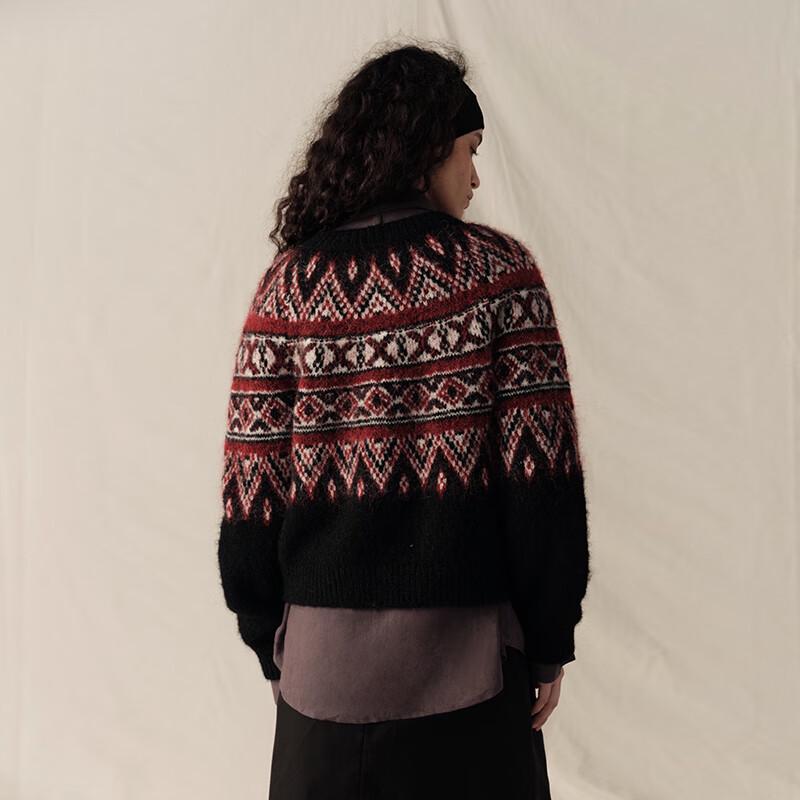 GREEN BELT Women's Retro Fair Isle Knit Cardigan
