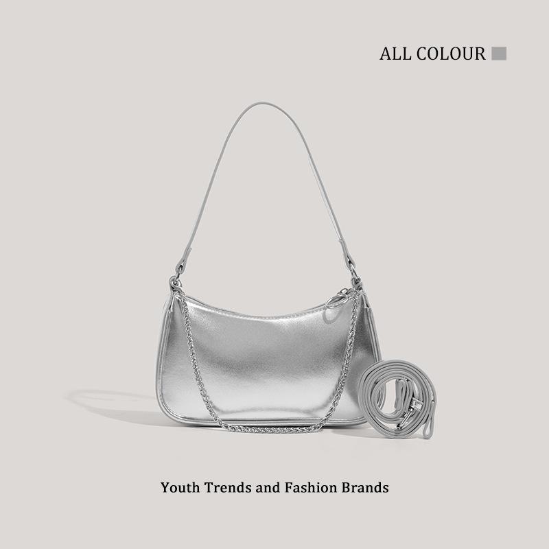 Niche design fashion sense silver bag women's new underarm handbag simple and versatile hand bag