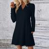 Women's Solid Color Dress Loose V-neck Casual Fashion Long Long Sleeved Dress