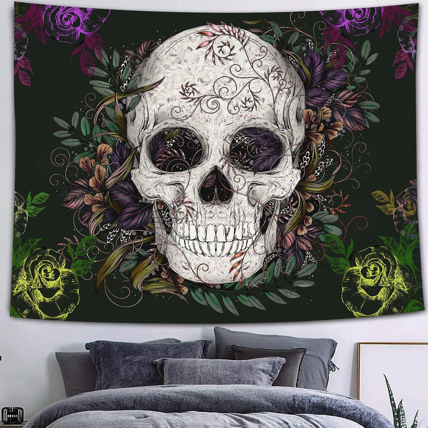 Неоновый цвет гобелен с черепом — фото 12