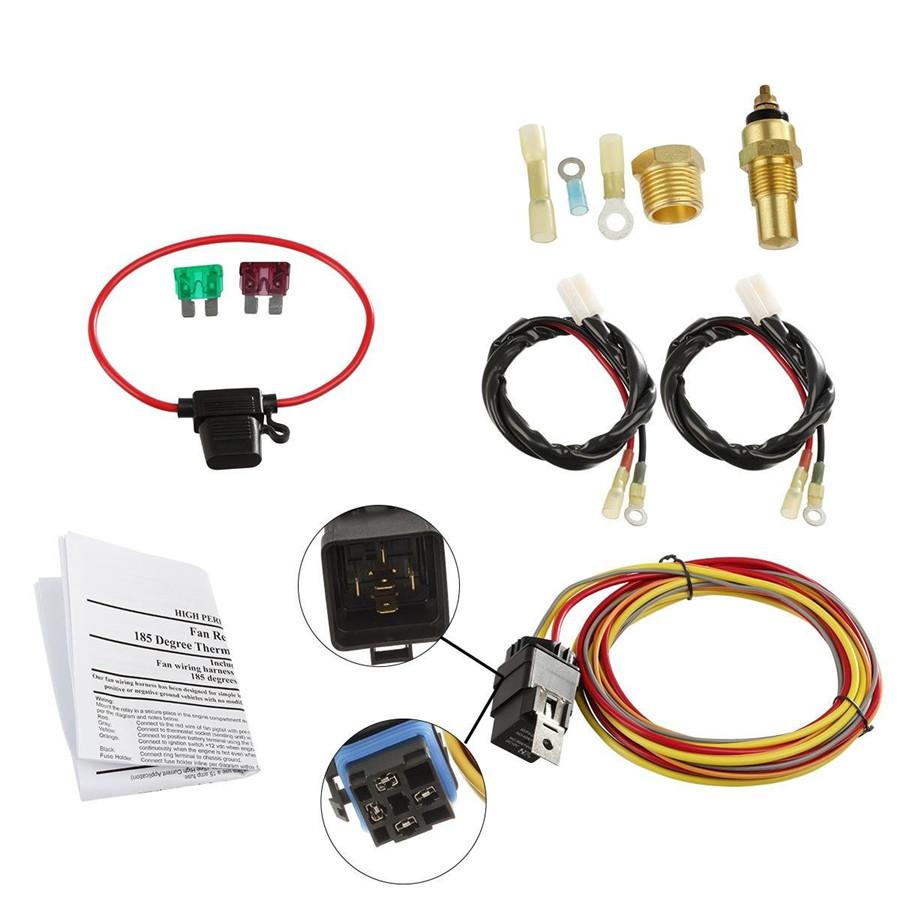 Dual Electric Cooling Fan Wiring Harness Thermostat Temp Switch Sensor Relay Kit