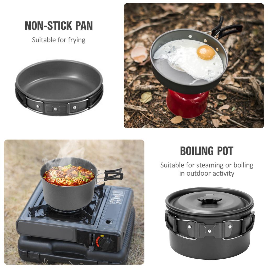 Camping Cookware Set Pot Frying Pan Non-stick Lightweight Stackable Storage Bag Suitable for 2-3 Person Outdoor Utensils