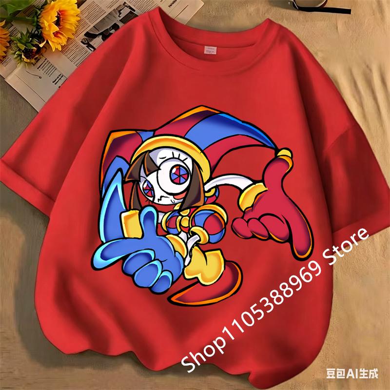 Children Short Sleeve T Shirts The Amazing Digital Circus Anime Cartoon Print Cotton Top Boys Girls Summer Casual Crew Neck Tees