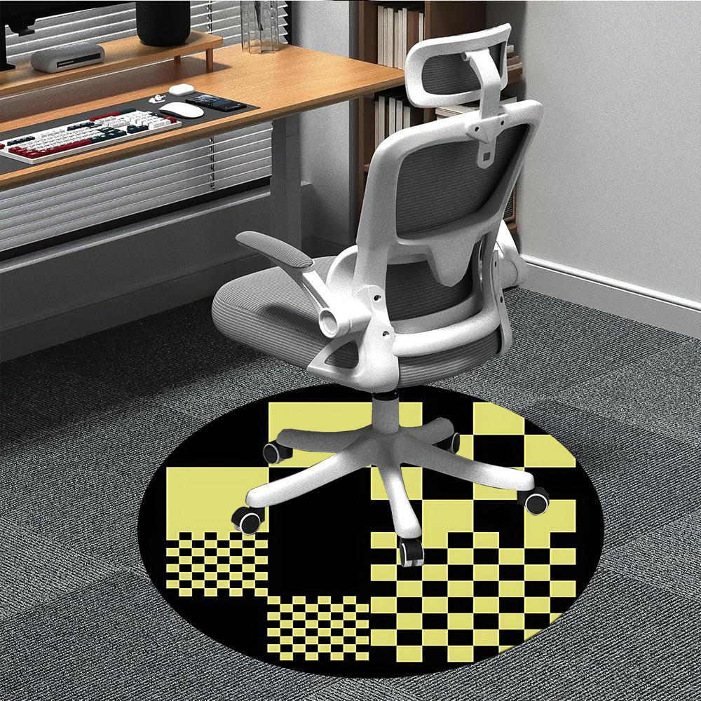 1pc Checkerboard Pattern Office Round Area Rug, Indoor Mat Suitable For Office, Under Office Chairs Bedroom Living Room Home Decor, Room Deco 080