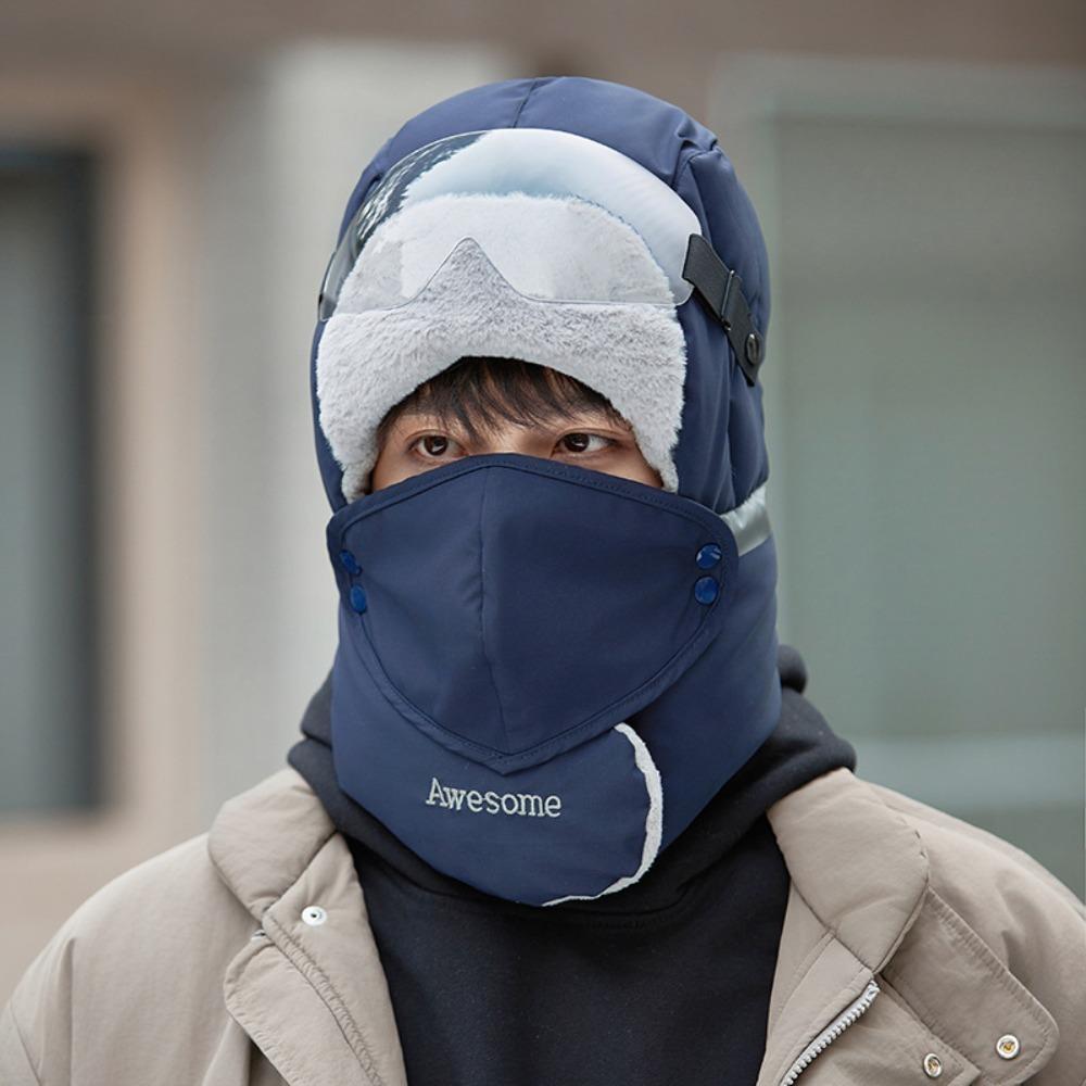 Fashion Winter Warm Lei Feng Hat Thickened Cycling Cold Northeast Hat Protective Goggles Ear Protection Beanies Hat Winter
