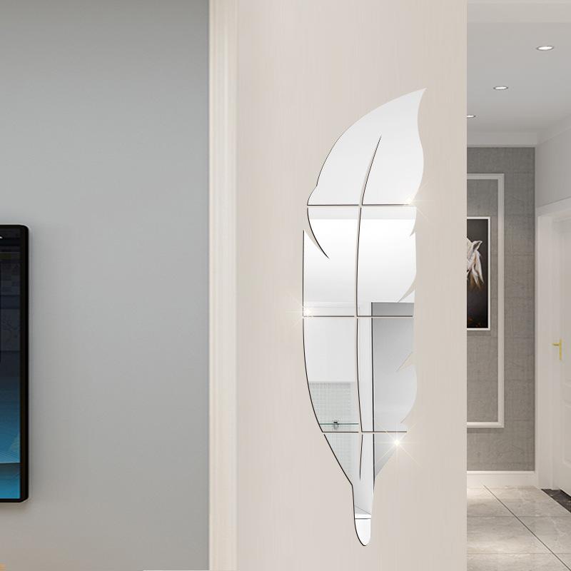 DIY Feather 3D Mirror Wall Sticker Acrylic Self Adhesive Sticker Decal for Living Room Bathroom Art Home Decor Mural Wallpaper