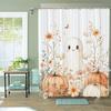 Ghost and Pumpkin Shower Curtain - Artistic Floral Theme  Machine Washable with 12 Hooks for Home and Hotel