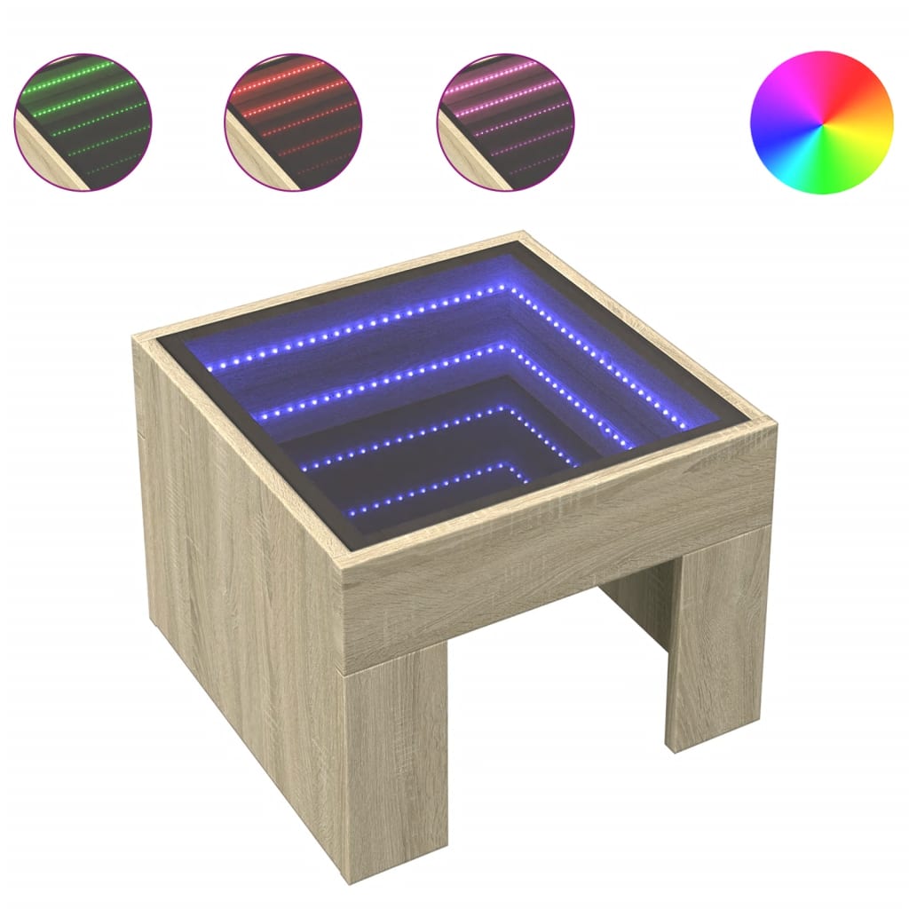 Vidaxl Stolik Nocny Z Led Infinity, Dąb Sonoma, 40X40X30 Cm