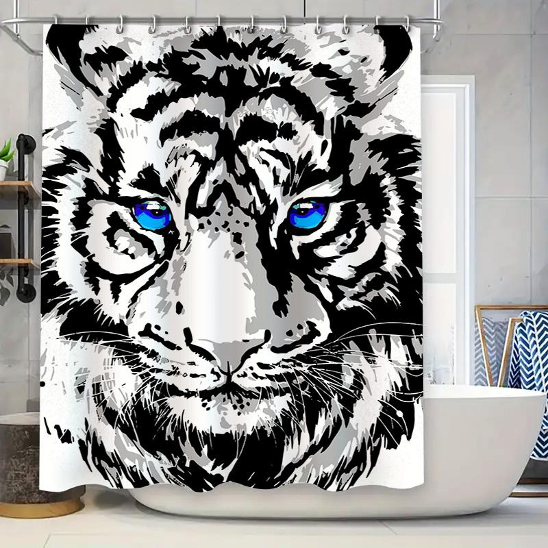 

Modern Bathroom Decor: Black White Tiger Print Shower Curtain For Wet Areas In Home Decoration 180X240Cm W60H190(CM)-1 Pcs