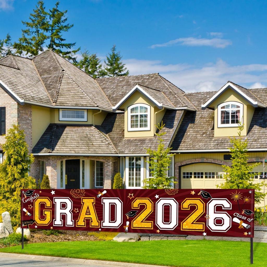 Stendardo di Laurea Decorazione per Giardino Esterno Congratulazioni Classe del 2026 Stendardo 300x50cm Sfondo Appeso Resistente per Festa di Laurea