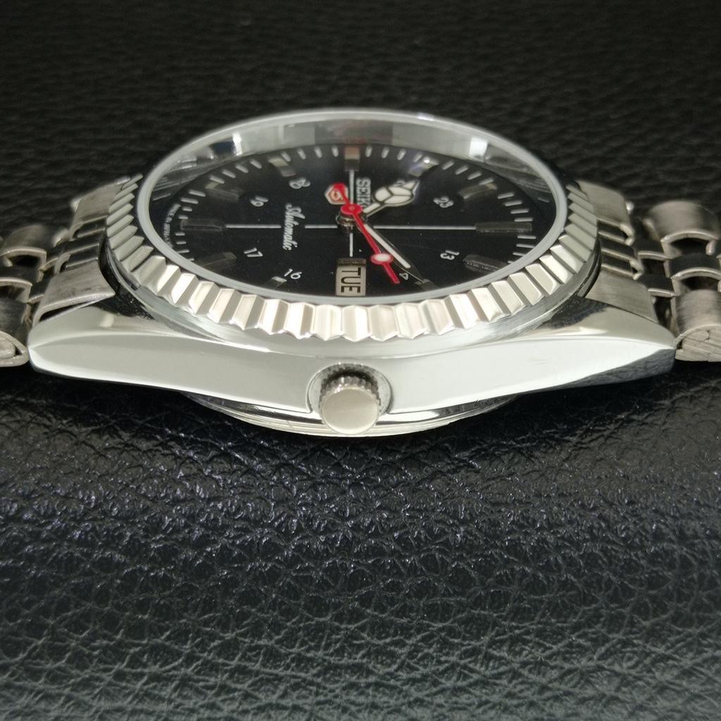 REFURBISHED SEIKO 5 AUTOMATIC 6309A JAPAN MENS VINTAGE BLACK WATCH a442839-1