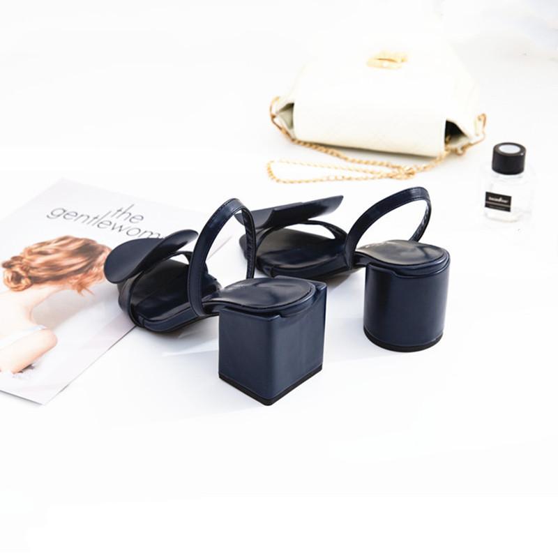 Fashion Fashion Asymmetrical Geometric Decor Women Sandals Summer Comfortable Thick High heels White Leather Slingbacks Female Shoes