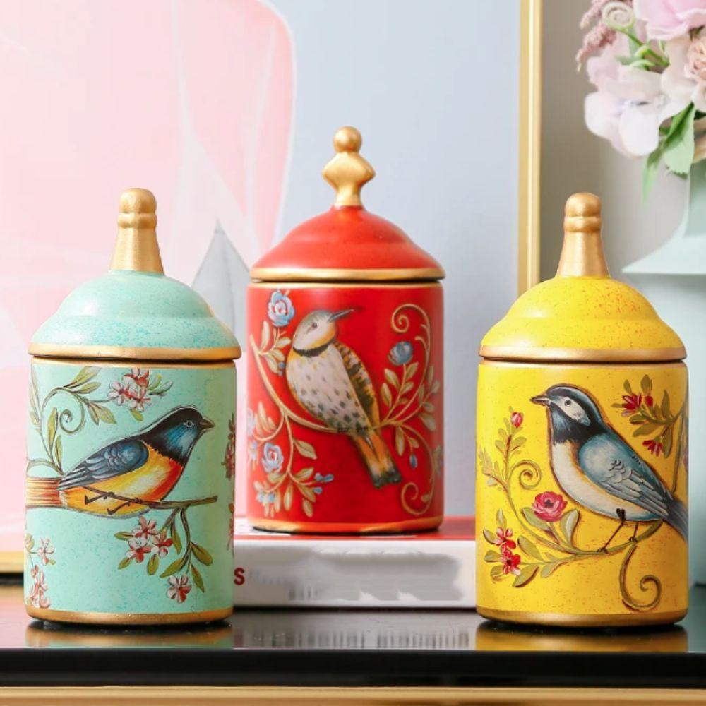 Bird Printing Tea Can Ceramic Kitchen Storage Jar Multi-functional Candy Pot  Gift
