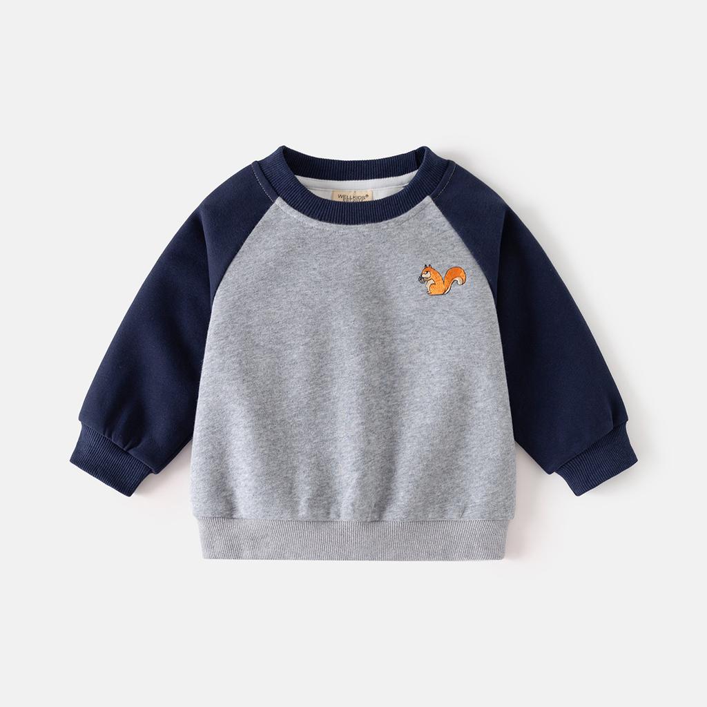 Boys Raglan Sleeve Sweatshirt Embroidered Pullover Loose Fit Casual Spring Top Fashion Clothing for Toddler and Kids