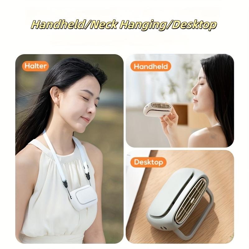 2025 Latest Handheld, Neck Hanging, Desktop Three in One Cooling Device, Large Capacity Battery USB Charging Mini Bladeless Fan